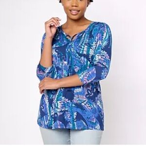 Belle Boho by Kim Gravel Sunset Paisley Pintuck Top Medium Indigo A609964